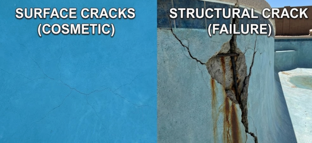 Pool surface cracks vs structural cracks comparison
